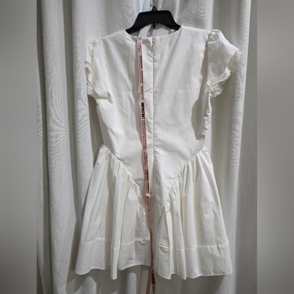 House Of CB Emiliana white stretch cotton Plunge mini dress L NWT - Picture 6 of 7